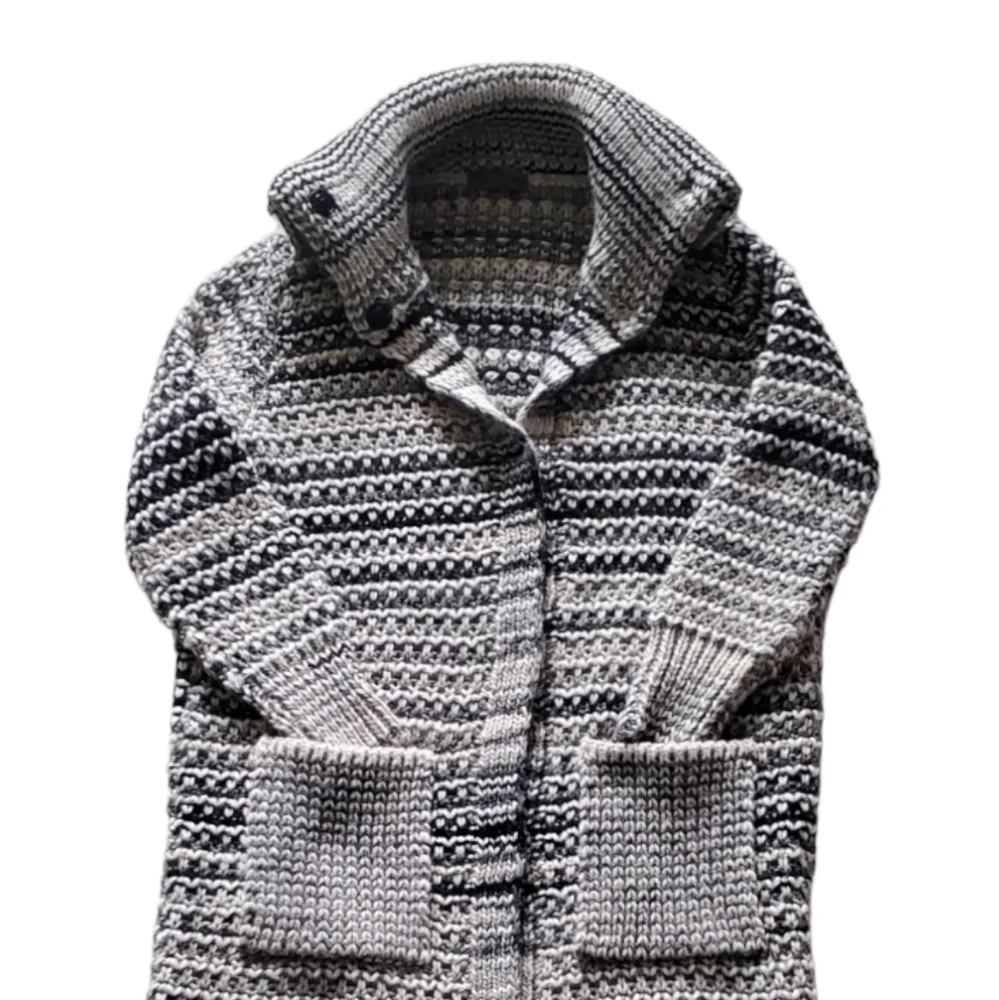 Elsamanda Wool Blend Made In Italy Knitting Gray Stripe Long Cardigan. S… - Picture 3 of 16